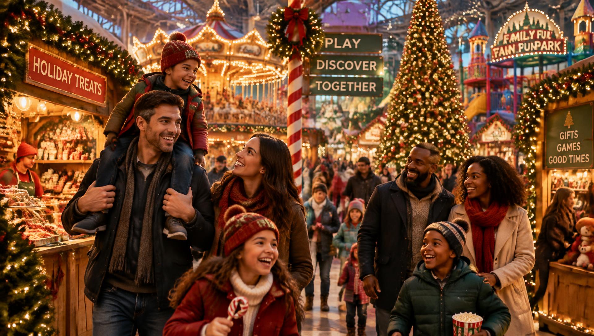 Families enjoying a festive indoor holiday celebration